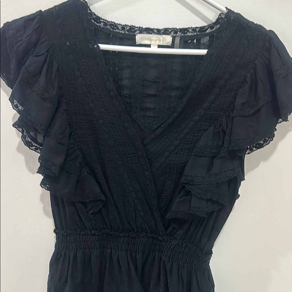 LoveShackFancy Black Ruffled Mini Dress - Picture 5 of 10